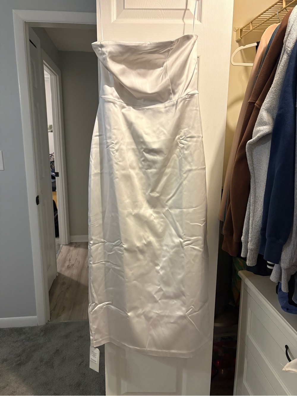 Strapless White Satin Dress